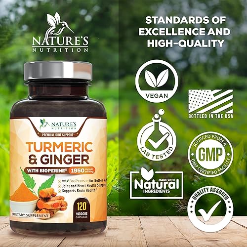 Miniatura 24 de Cúrcuma Curcumina con BioPerine & Jengibre 95% Curcuminoides 1950mg – Pimienta Negra para Absorción, Hecho en Estados Unidos, apoyo inmunológico