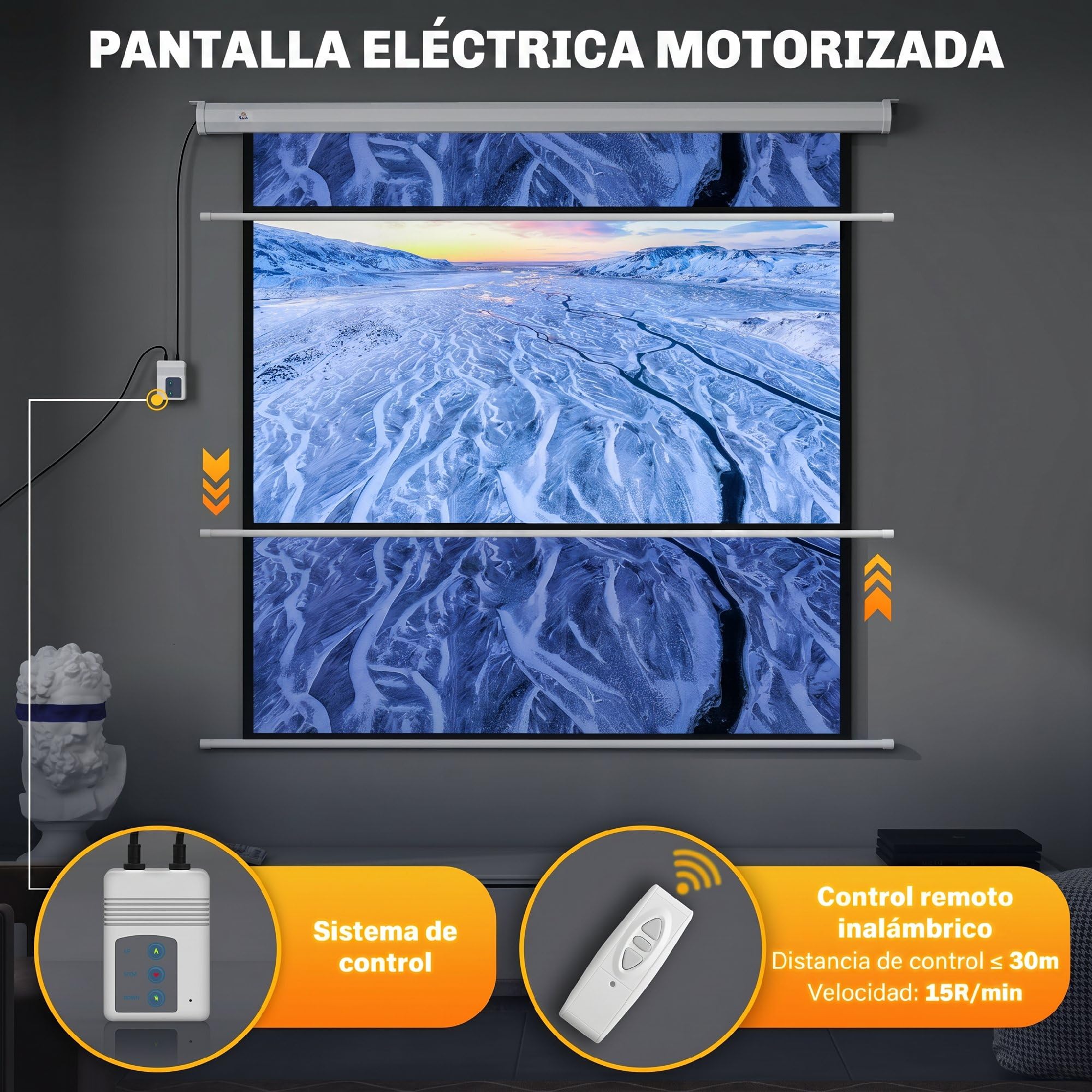HOMCOM Pantalla de Proyector Eléctrica 85 Pulgadas Formato 1:1 Blanco | Pantalla de Proyección con Control Remoto, HD 4K, para Interior y Exterior, Eventos Deportivos, Cine en Casa, Oficina
