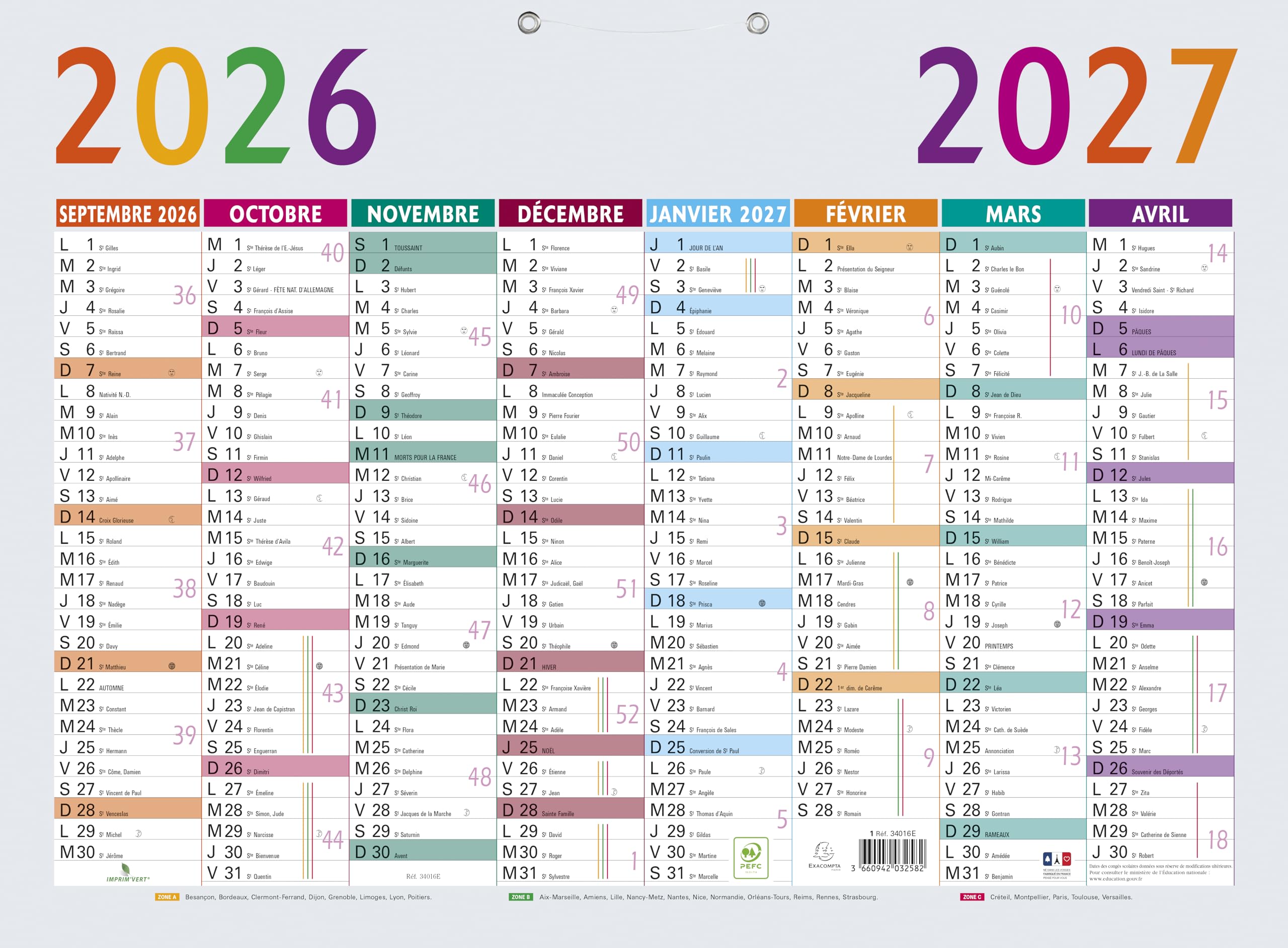 exacompta calendrier mural