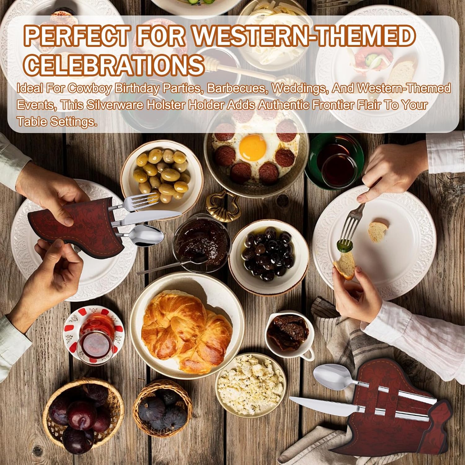60 PCS Cowboy Holster Silverware Holders, Paper Silverware Holders Vintage Utensil Pouch Bags Western Party Tableware Supplies Cutlery Sleeve, Brown