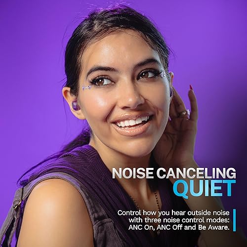 Miniatura 2 de JLab Go Pop ANC True Auriculares inalámbricos y funda de carga, morado transparente, cancelación activa de ruido, controladores de 0.394 in,