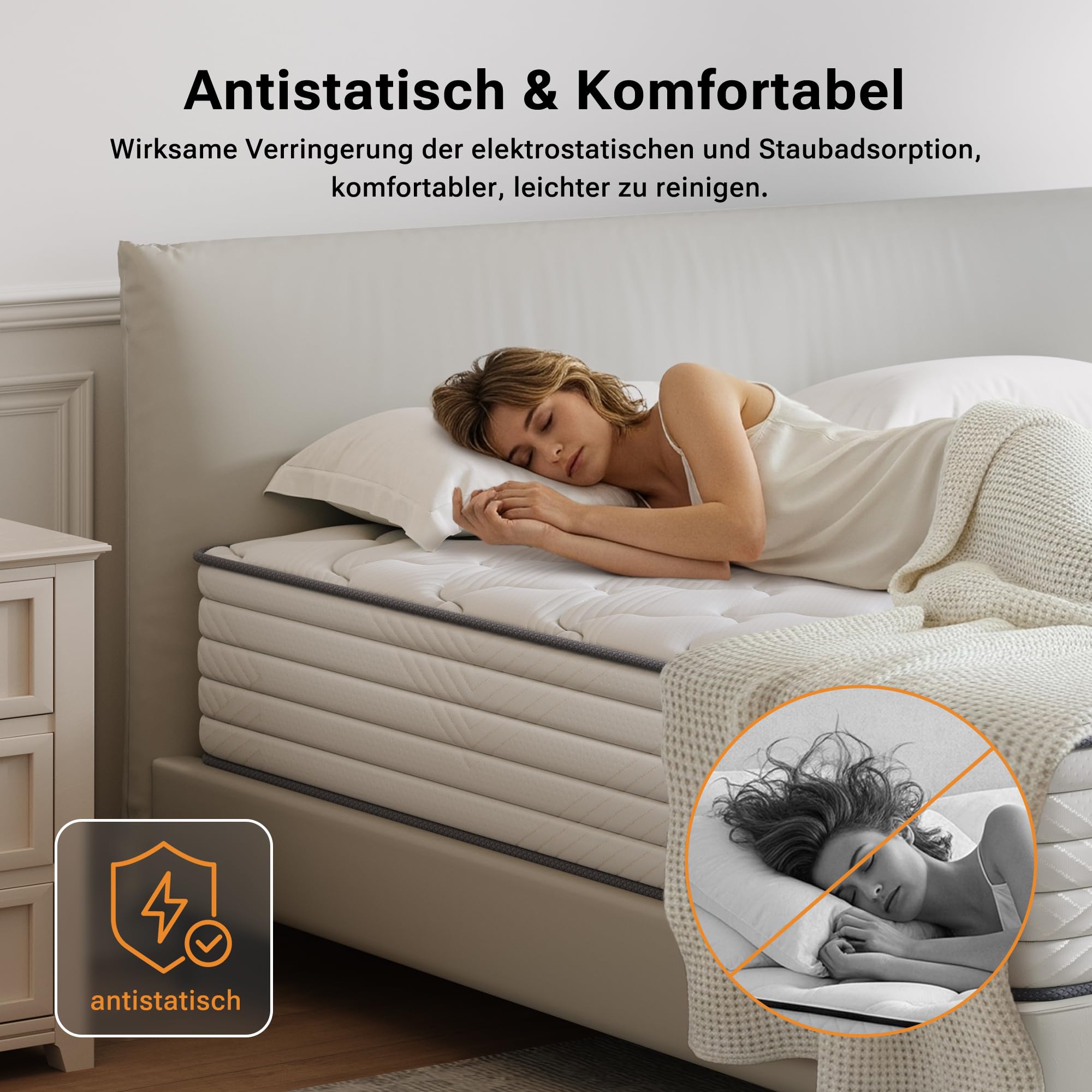 TXO Matratze 140x200 cm, Höhe 25 cm, Taschenfederkernmatratze Härtegrad H3, 7-Zonen-Federkernmatratze mit Hochwertigem Schaumstoff für Rückenunterstützung, Öko-Tex-Zertifiziert