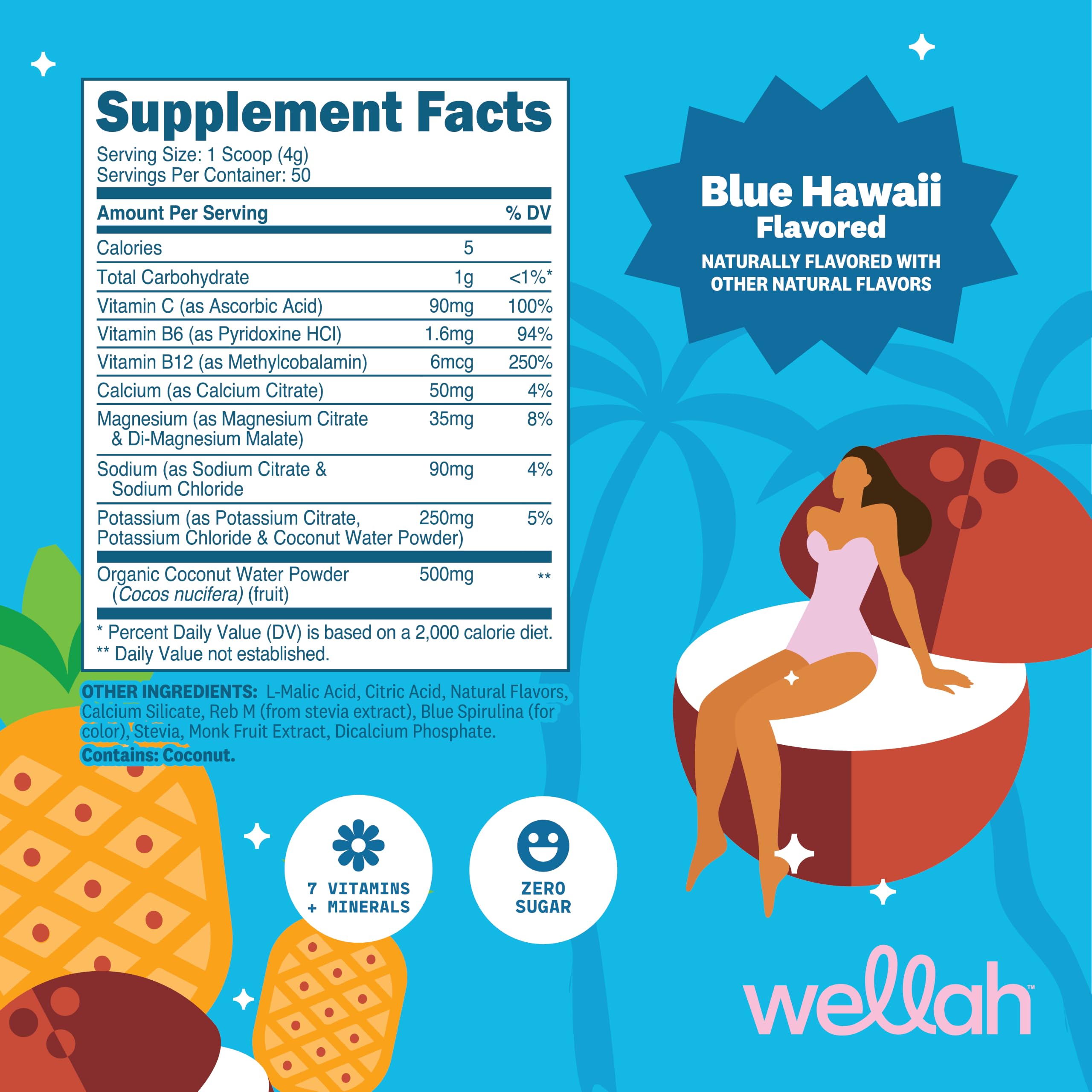 Wellah Electrolytes Powder (Blue Hawaii) 50 Servings, Hydration Drink Mix — Amazon image 2