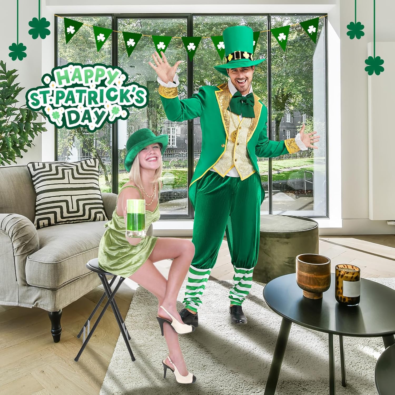 Leprechaun Costume Men St. Patrick's Day Green Adult Irish Lucky Suit 6pcs Set Outfit Jacket for Party Halloween - Image 7