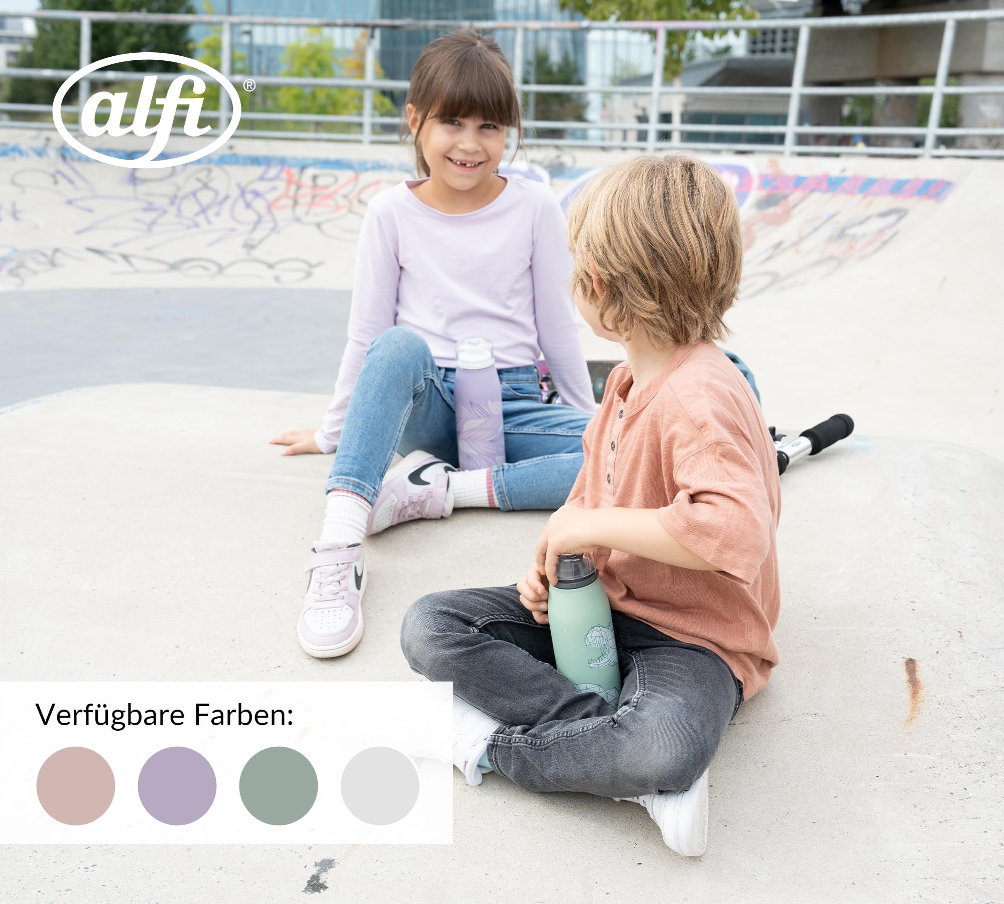 alfi Kids ISO Bottle 500 ml, paars pastel, geïsoleerde drinkfles voor kinderen, roestvrij staal, absoluut dicht met draaisluiting, houdt 12 uur warm, 24 uur koud, drinkfles voor koolzuur, BPA-vrij