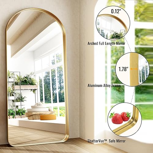 Miniatura 5 de Espejo arqueado extra grande de longitud completa de 71 x 30 pulgadas, espejo inclinado para montar en la pared, marco de aleación de aluminio,