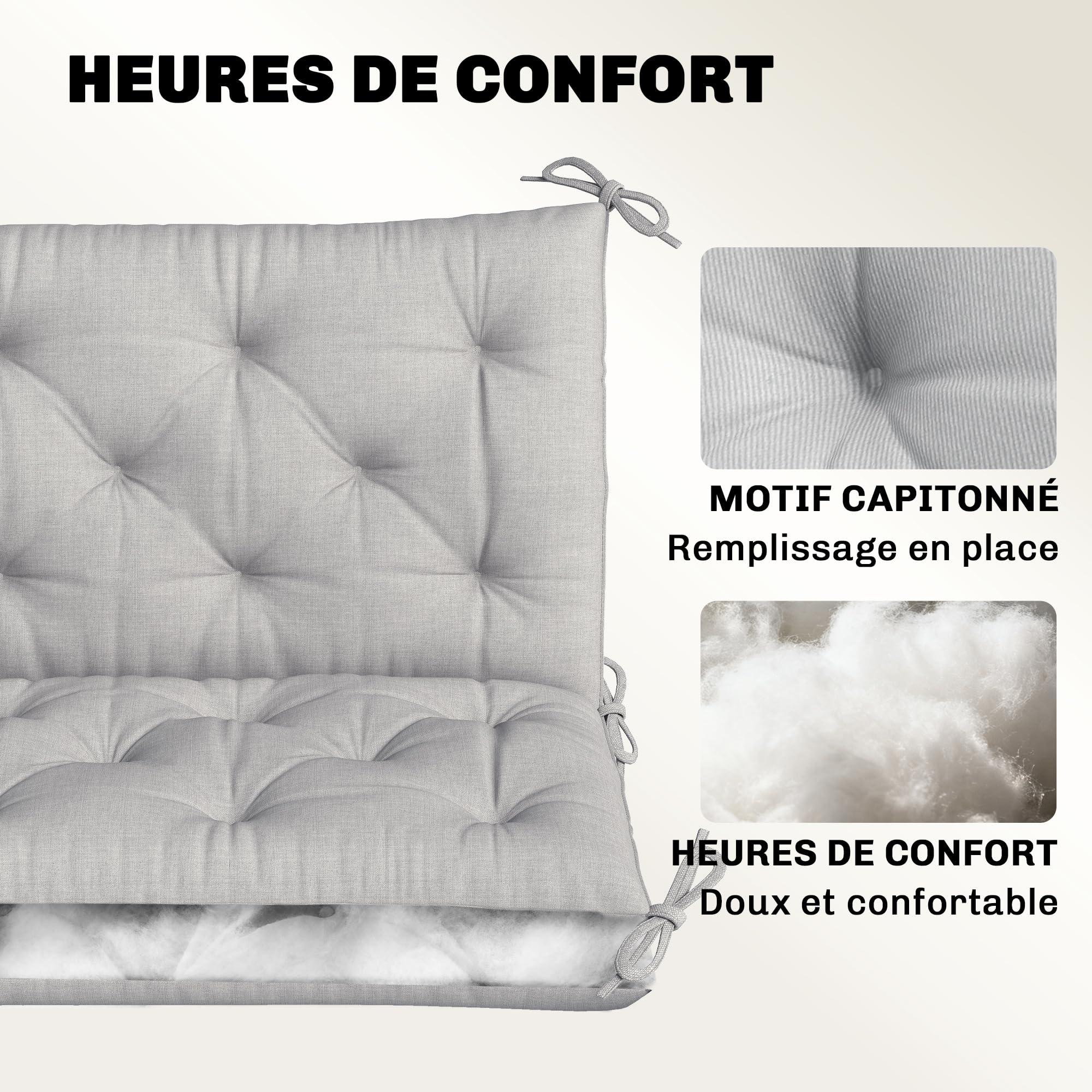 Outsunny Cuscino per panca, materasso seduta, schienale per panca da giardino, cuscino dondolo, divano a 3 posti, grande comfort, 150 x 98 x 8 cm, grigio chiaro