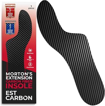 EstCarbon - Carbon Fiber Insole - 1 pc, Men 4-4.5, Women 5-5.5 - Mortons Extension - Orthotic Insole - Rigid Shoe Insert - Foot Arch Support - Turf Toe Stiff Plate - Thin Sport Sole
