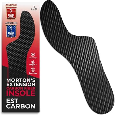 EstCarbon - Carbon Fiber Insole - 1 pc, Men 7.5, Women 8.5-9 - Mortons Extension - Orthotic Insole - Rigid Shoe Insert - Foot Arch Support - Turf Toe Stiff Plate - Thin Sport Sole