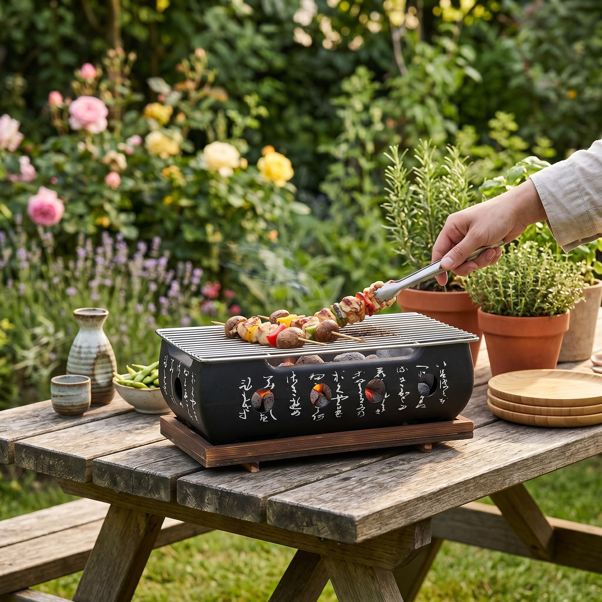 Yosoo Health Gear Parrilla de Barbacoa Japonesa Portátil, Estufa de Carbón de Aleación de Aluminio con Malla de Alambre para Barbacoa en Casa de Camping Yakitori (XL)