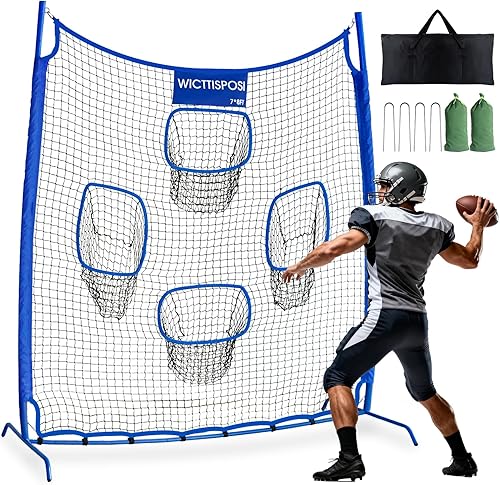 Football Throwing Net, Upgrade Heavy Duty Metal Frame Quarterback Training Equipment Throwing Machine with 1-4 Targets, Easy Setup Football Target