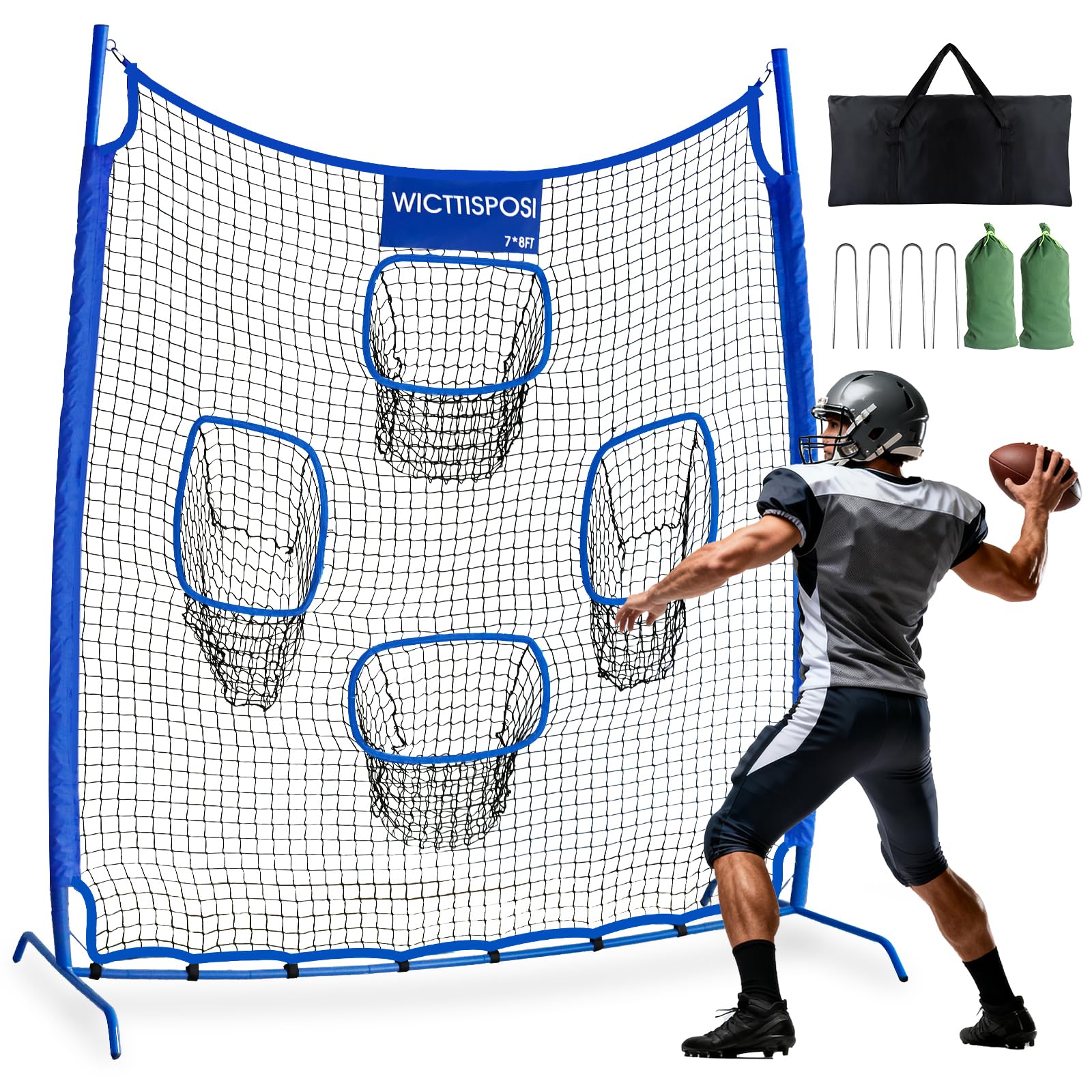 Football Throwing Net, Upgrade Heavy Duty Metal Frame Quarterback Training Equipment Throwing Machine with 1-4 Targets, Easy Setup Football Target