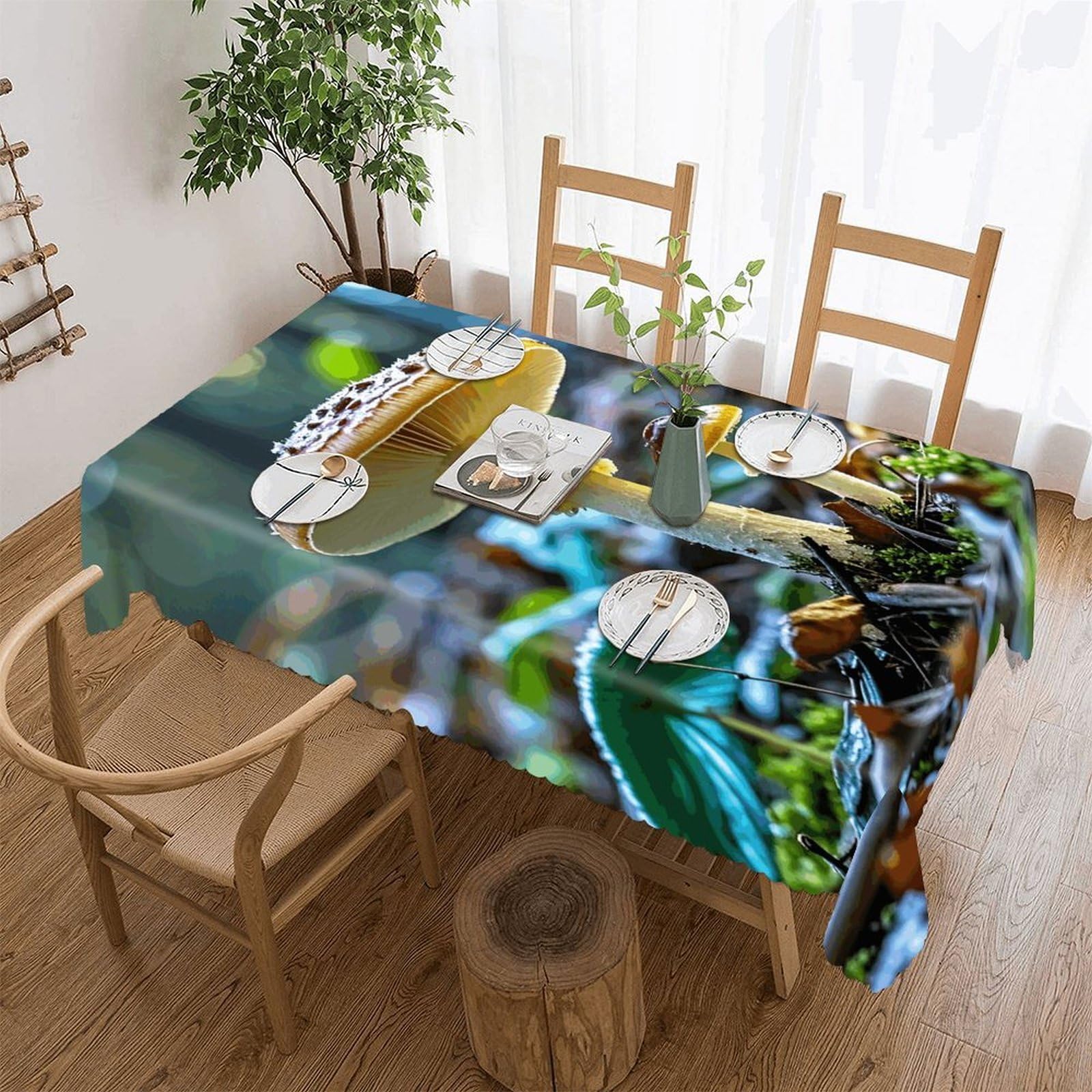 Mushrooms on The Ground Tablecloth Rectangle Table Cloth Decorative Fabric Table Cover Waterproof Seasonal Table Cover Wrinkle Resistant Washable Table Cloth for Party Picnic Dinner Decor 55"x70"