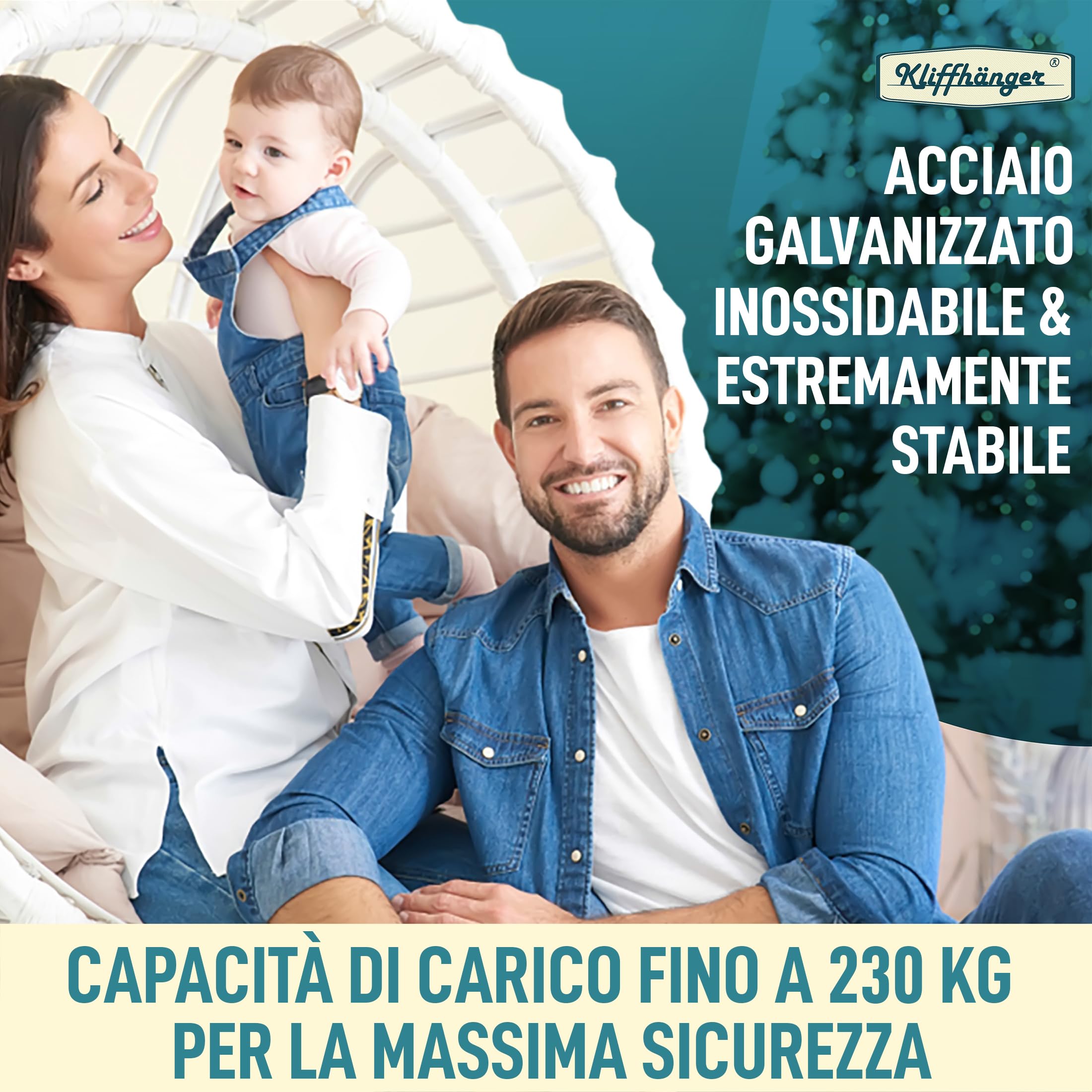 KLIFFHÄNGER Catena di Sospensione con Due Moschettoni per Sedie Sospese e Amache 50 cm