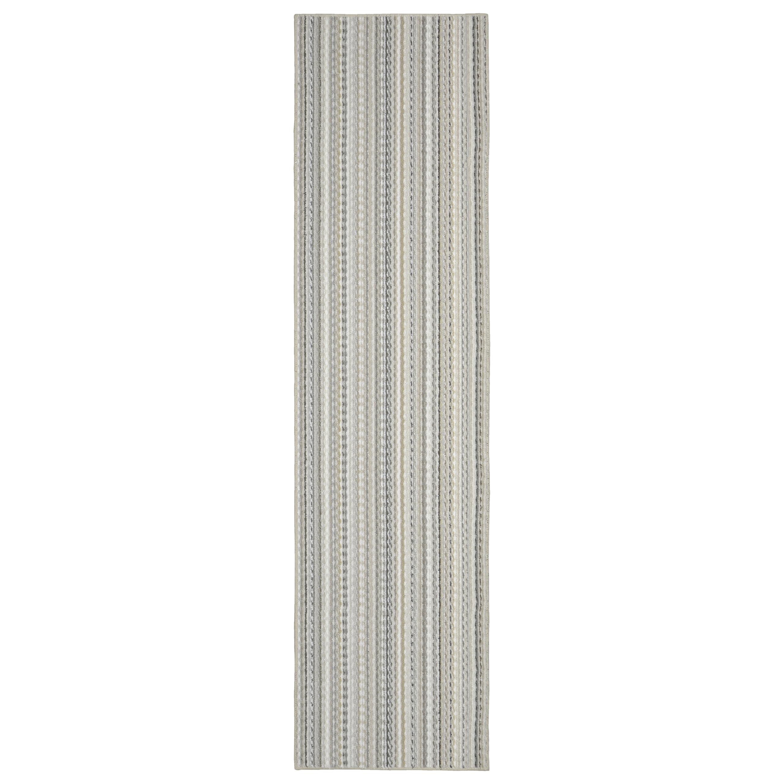 Garland Rug Carnival Stripe Non-Slip Recycled 3' x 12' Random Earthtone Stripes Area Rug – Modern, Stain-Resistant, Ideal for Living Rooms & High-Traffic Areas