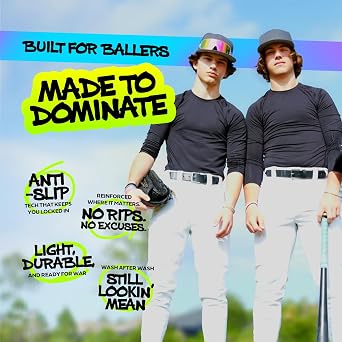 Dirty Mids Original THE Essentials Baseball Pants Pro Fit, Anti-Slip Waistband White, Black, Grey XS to XL