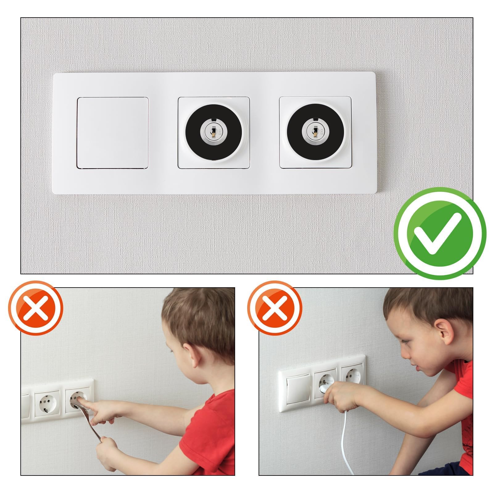 JIZZU Protector Enchufe, 4 Piezas Protector Enchufes para Bebes, Enchufe Exterior con Cerradura, Protege a Niños y Mascotas de Descargas Eléctricas