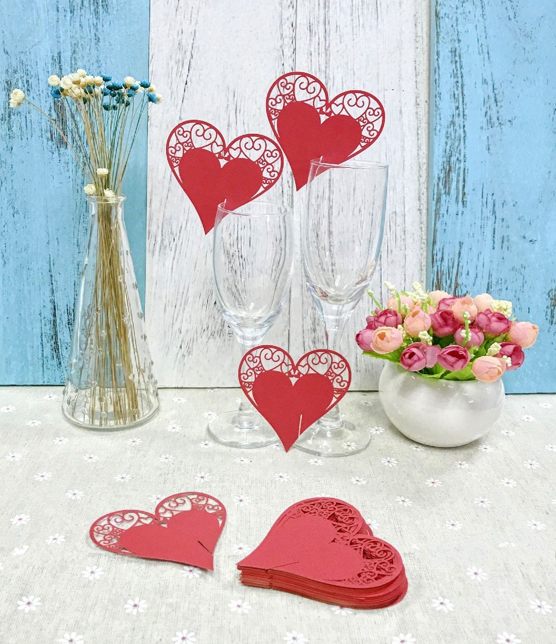 50 Cartes De Verre En Forme De Cœur Ajouré - Marque-place Pour Mariage, Fête, Décoration De Table - 11