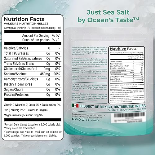 Miniatura 2 de Ocean's Taste Baja Sea Salt, Sal marina mineral baja de 1 libra, grano natural grueso, 4 veces más minerales que la sal celta, 30% menos de sodio,