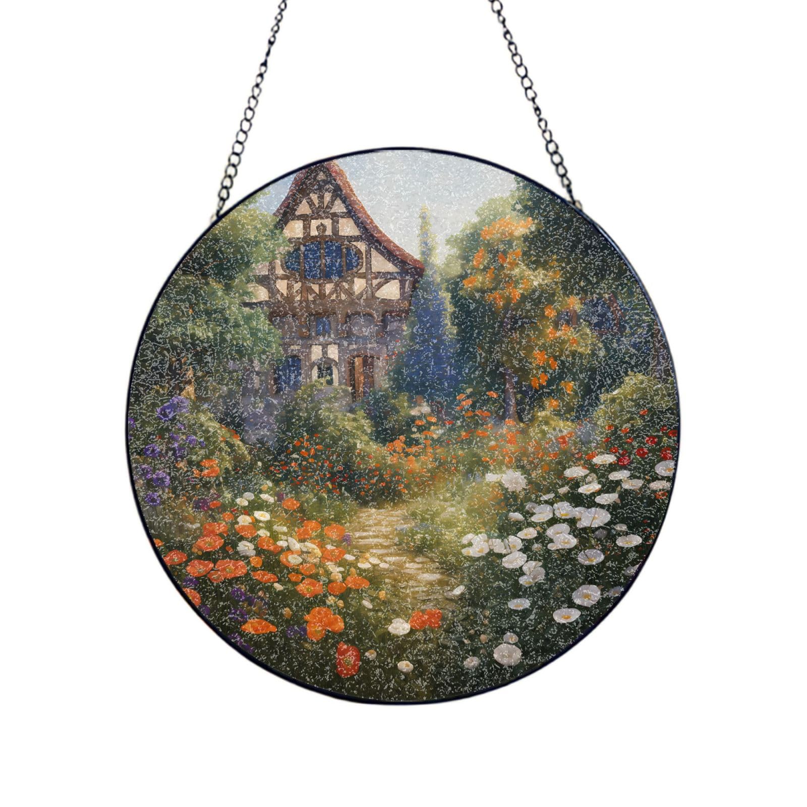 Stained Glass Window Hanging Cottage Garden Sun Catchers Indoor Outdoor Decor Window Suncatcher Door Garden Sunroom Sun Catcher Home Decor Birthday Christmas for Mom Men