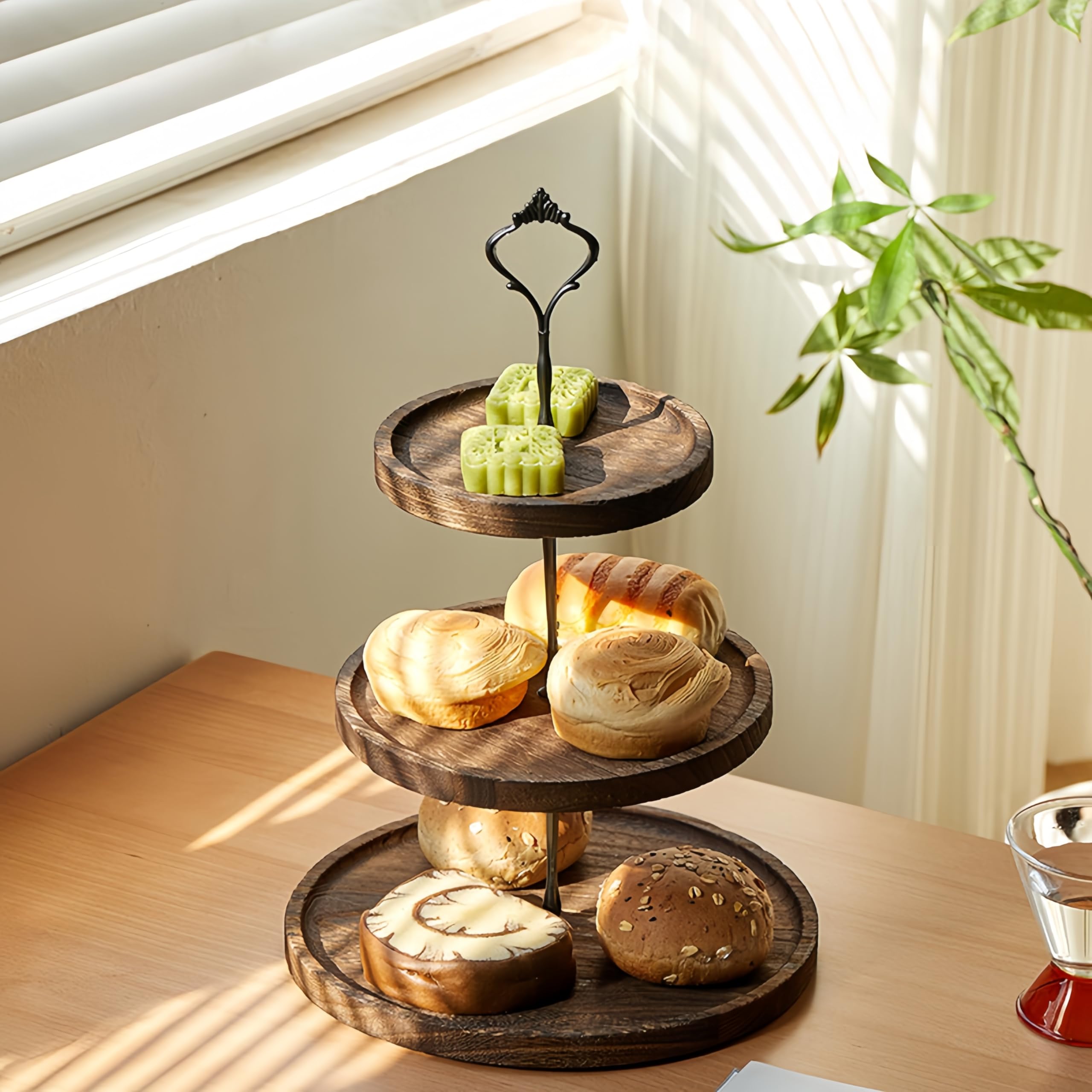 Uwenkjie Wooden tray 3-layer cupcake rack, afternoon tea rack, layered dessert rack for food, parties, graduation ceremonies, or birthday parties