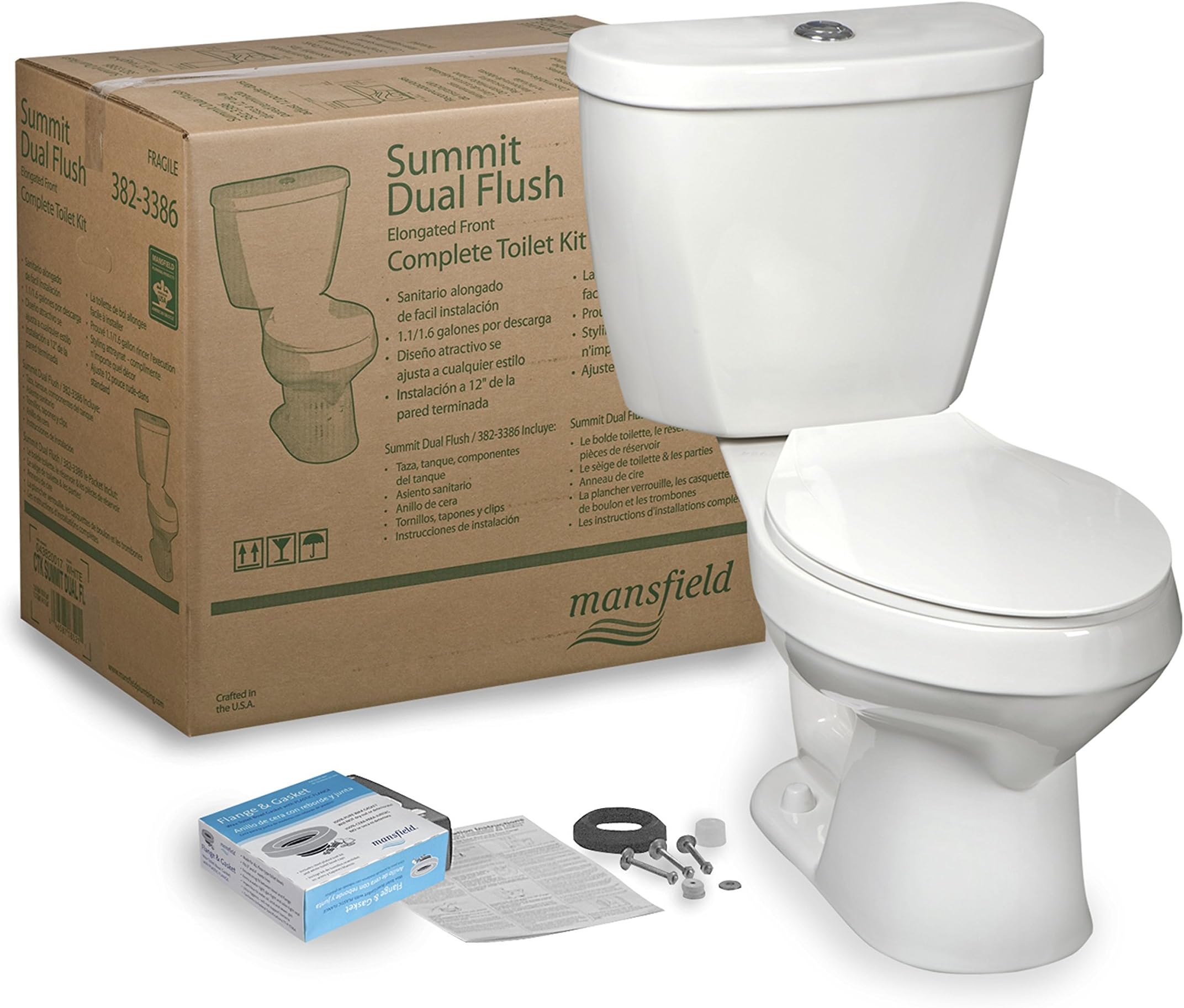 4382CTK Summit CTK Elongated Dual Flush Complete Toilet Kit, White