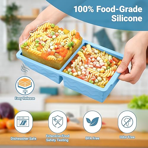 Miniatura 3 de Aopigavi Bandeja de silicona para congelador con tapa, moldes para congelador de sopas de 2 tazas, bandejas grandes para cubitos de hielo para
