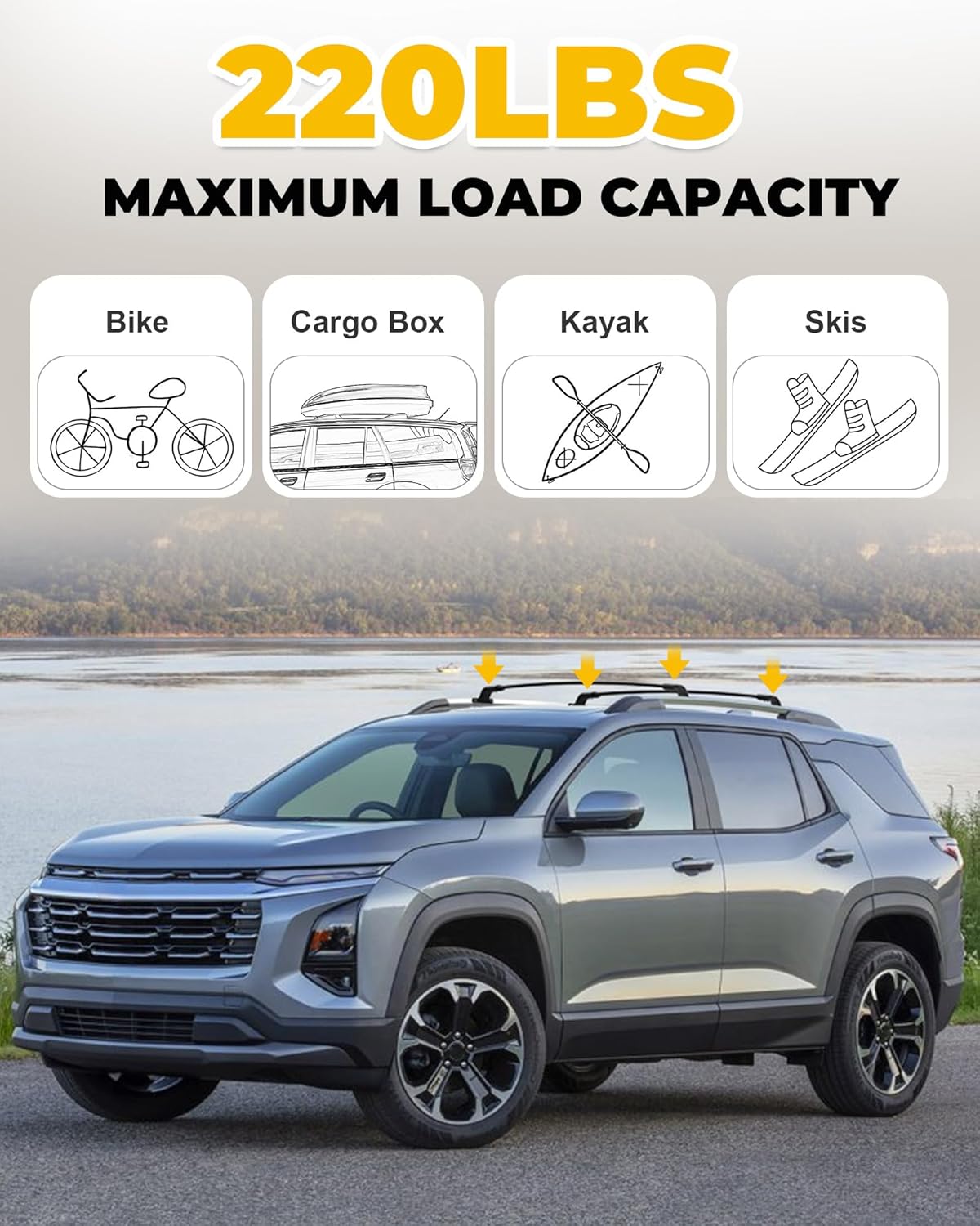 220LBS Aluminum Cross Bars Roof Rack Fit for 2025 2026 Chevrolet Chevy Equinox (NOT for EV) Cargo Bars Rooftop Rack Luggage Carrier Accessories, Kayak Bike Surfboard Ski Snowboard Rack