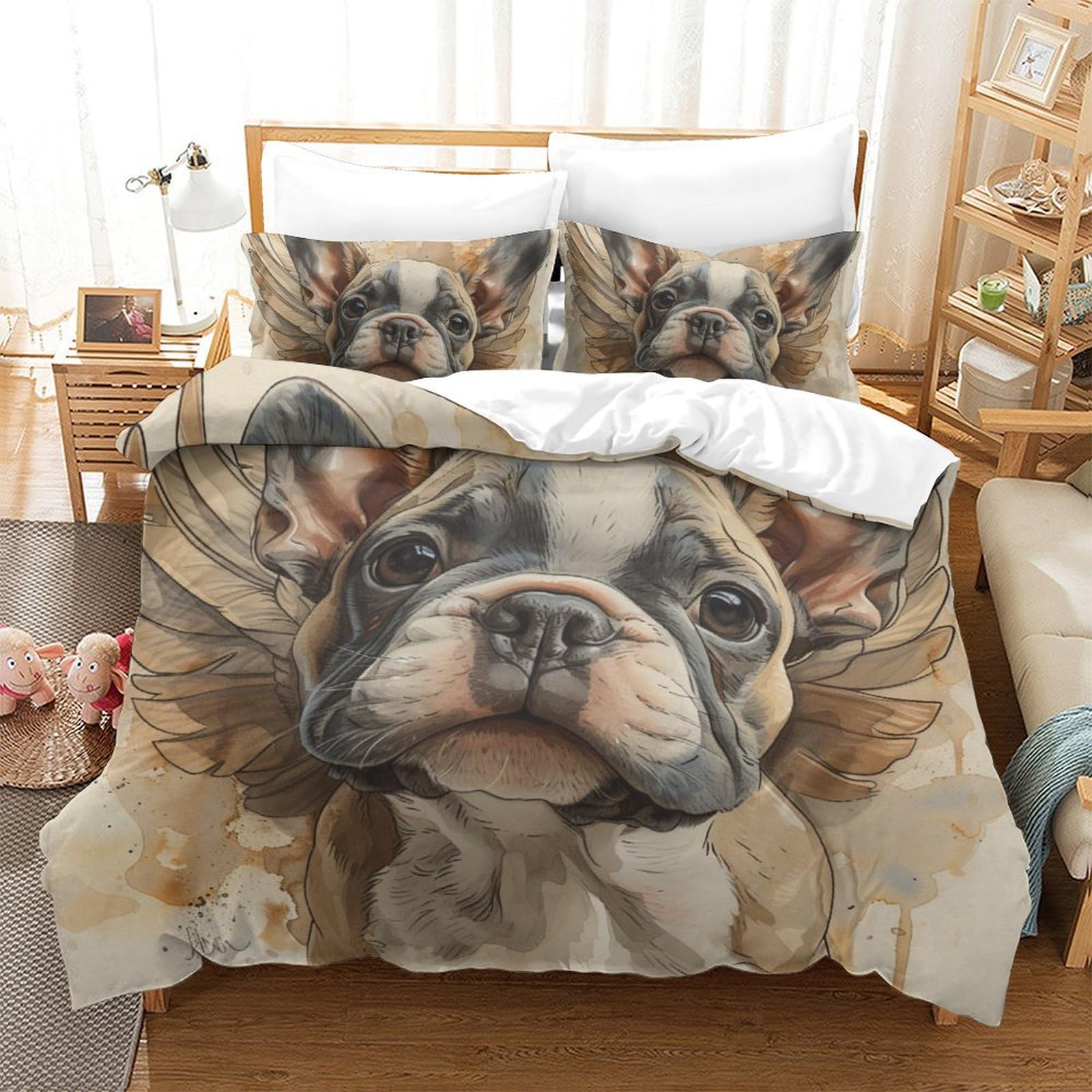 Housse couette antibactérienne bouledogue français contre la chaleur pour lit enfant