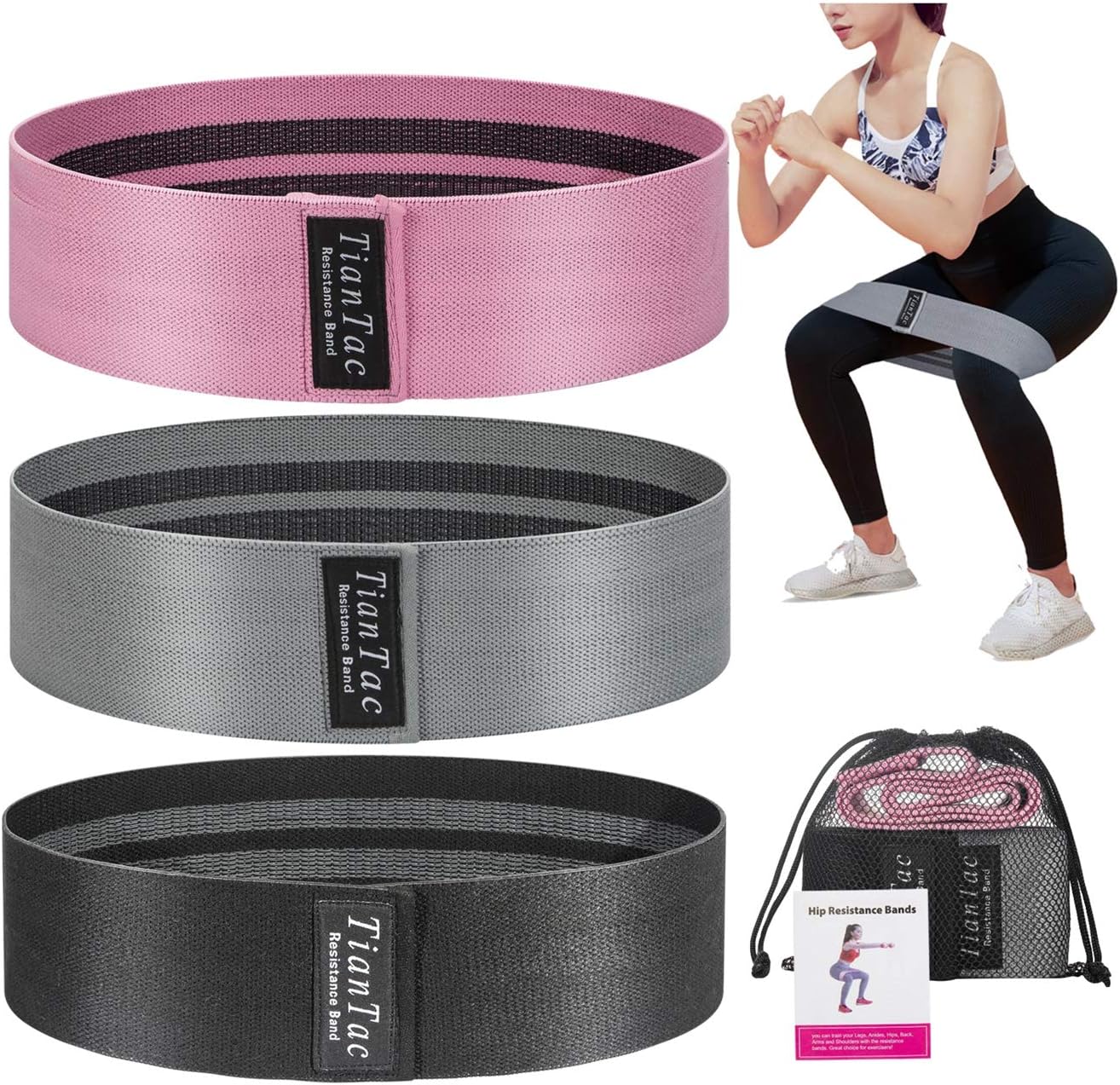 TianTac Booty Resistance Bands for Leg and Butt, Exercise Resistance Bands for Women/Men, Workout Resistance Bands Set Elastic Fabric Loop for Fitness