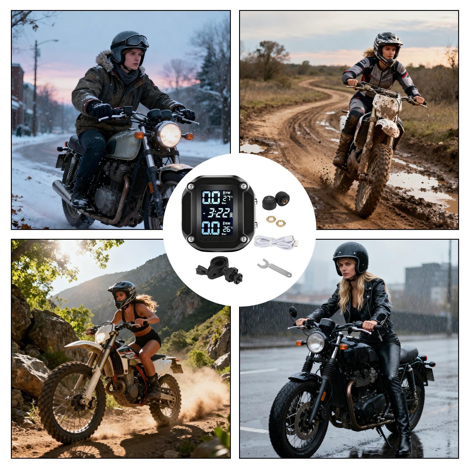 System Monitorowania Ciśnienia w Oponach Detektor z Wyświetlaczem LCD do | Wodoszczelny Czujnik Temperatury Opon z Zewnętrznym Sensorem Do Motocykli i Skuterów Bezpieczeństwo Jazdy