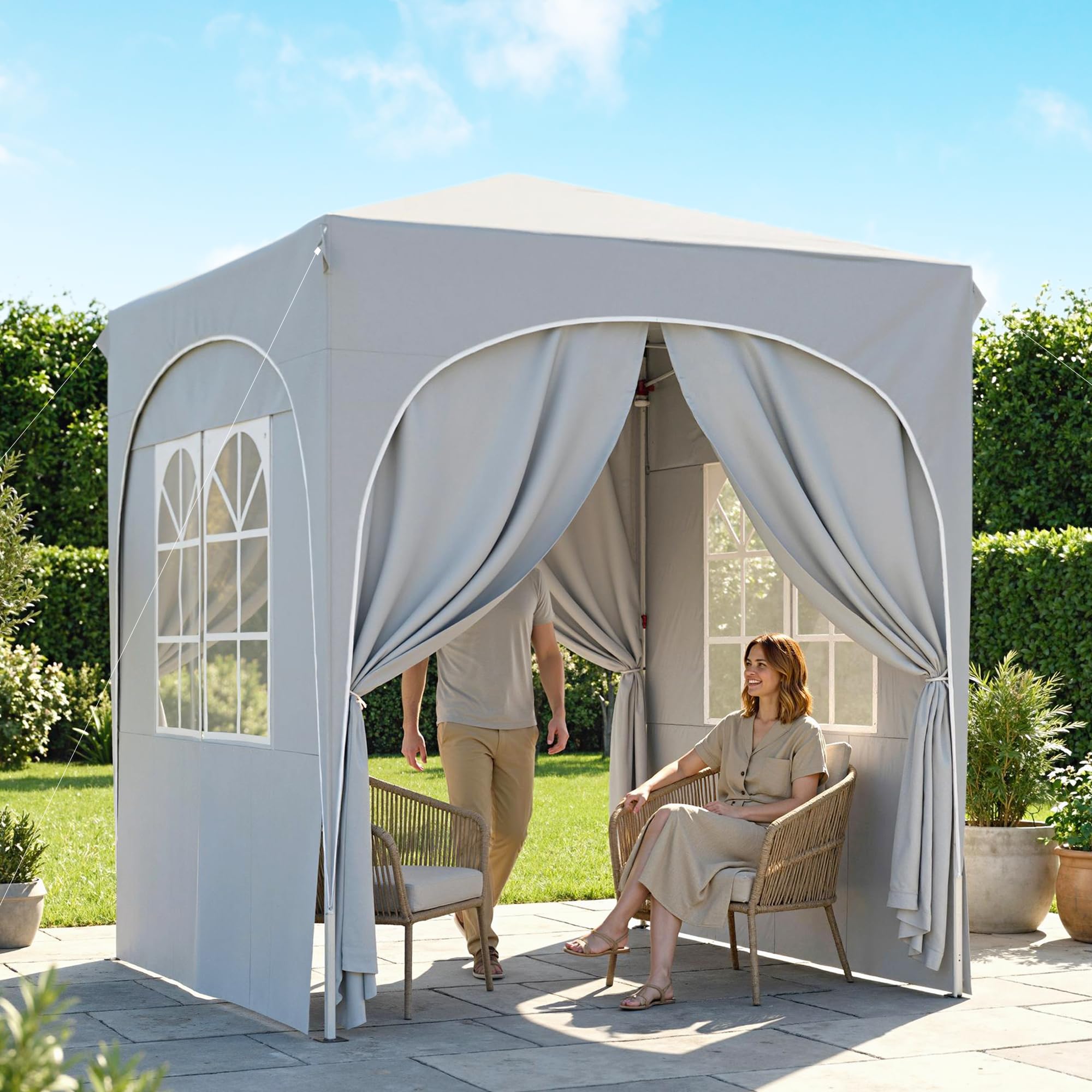 Outsunny Tonnelle de Jardin Pop Up Réglable en Hauteur 2x2 m Gris Clair | Tente Pliante, Protection UV50+, Tonnelle Pliante, 4 Parois Latérales, Sac de Transport, Montage Facile, Barnum 2x2