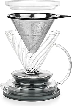 Innovation Infuser for Daily Brewing Borosilicate Glass Dripper with Stainless Steel Reusable Filter, Manual Eco Brewer, Plastic-Free Non-Toxic Coffee Station, Pour Over Coffee Maker