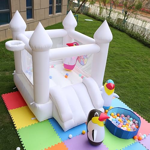 Miniatura 6 de Casa inflable blanca con soplador, castillo animoso para patio trasero, adecuado para patio, eventos, fiestas, bodas, regalos para niños (6 pies de