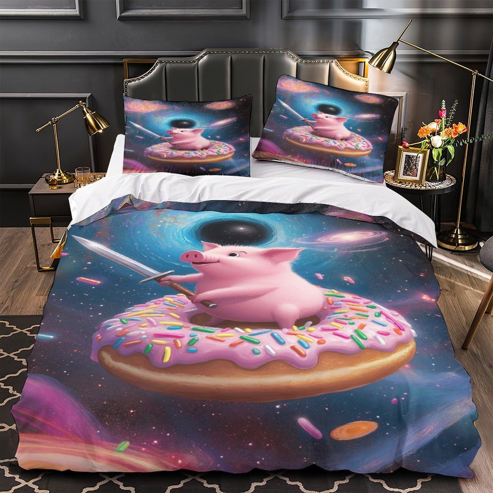 Parure housse de couette microfibre Guerrier Cochon de l'espace imprimé 3D avec 2 taies single