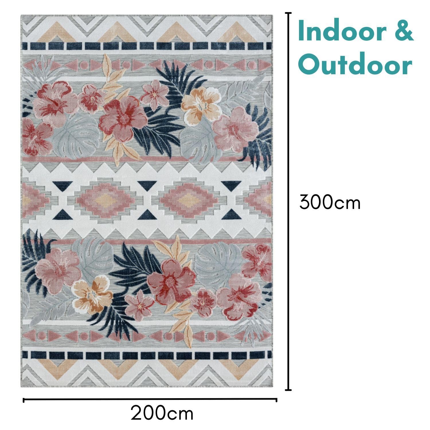 MY-RUG Outdoor Teppich wetterfest 200 x 300 cm, UV beständig & robust für Garten Terrasse, Balkon Küche & Wohnzimmer, kurzflor waschbarer Wohnzimmerteppich, Aurora