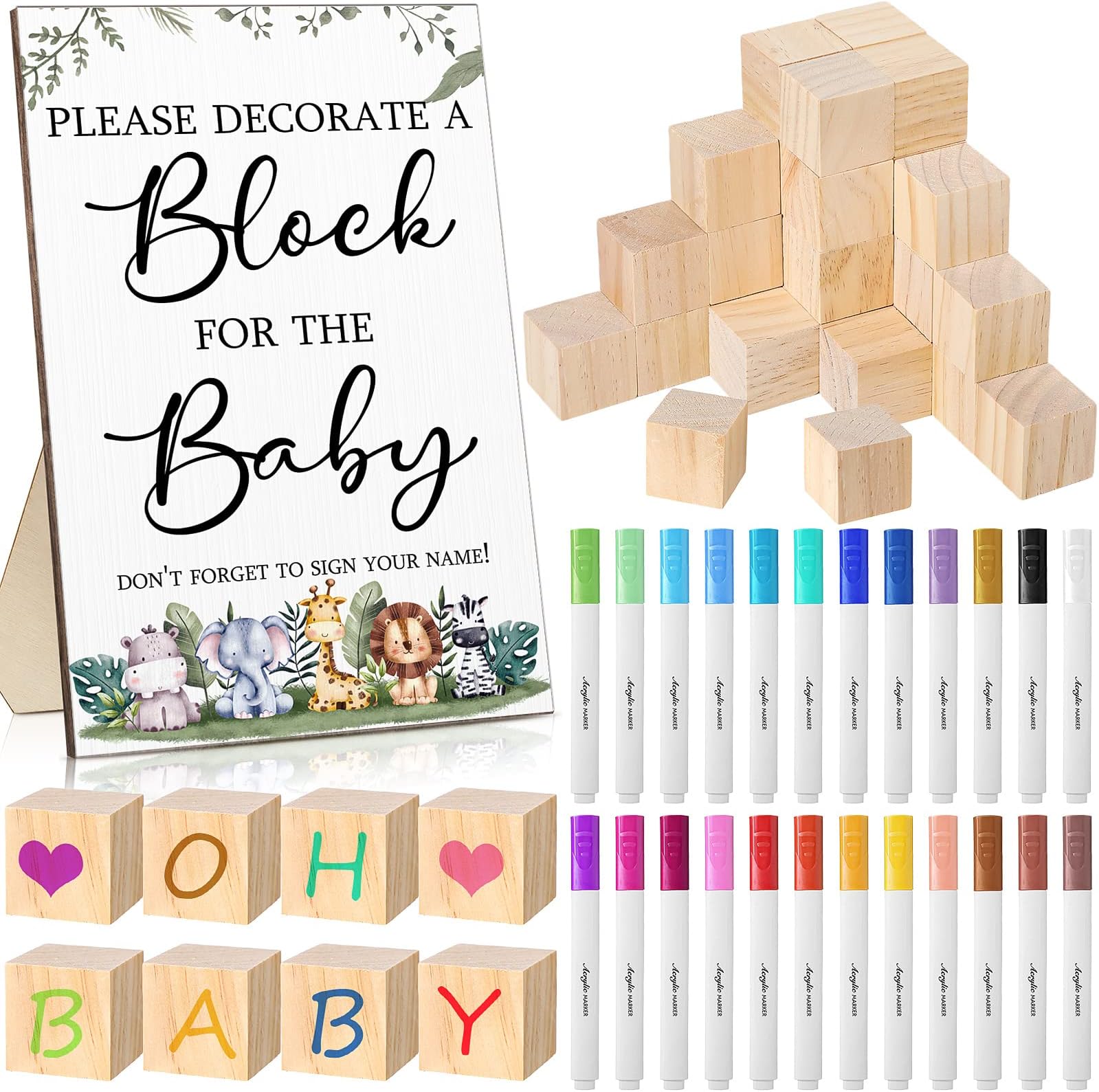 Tatuo 75 Pcs Baby Shower Party Decorate a Block Games Kit Including Decorate ...