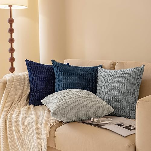 Miniatura 3 de Softalker - Juego de 4 fundas de cojín de 18x18 pulgadas, terciopelo suave a rayas, fundas rústicas estilo bohemia para cojines, fundas decorativas