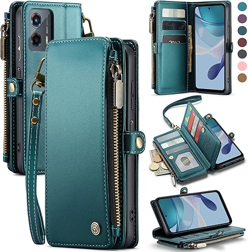 Miniatura 1 de Defencase Funda para Moto G 5G 2023, bloqueo RFID, Motorola Moto G 5G 2023, cartera para mujeres y hombres, correa de muñeca de piel sintética con