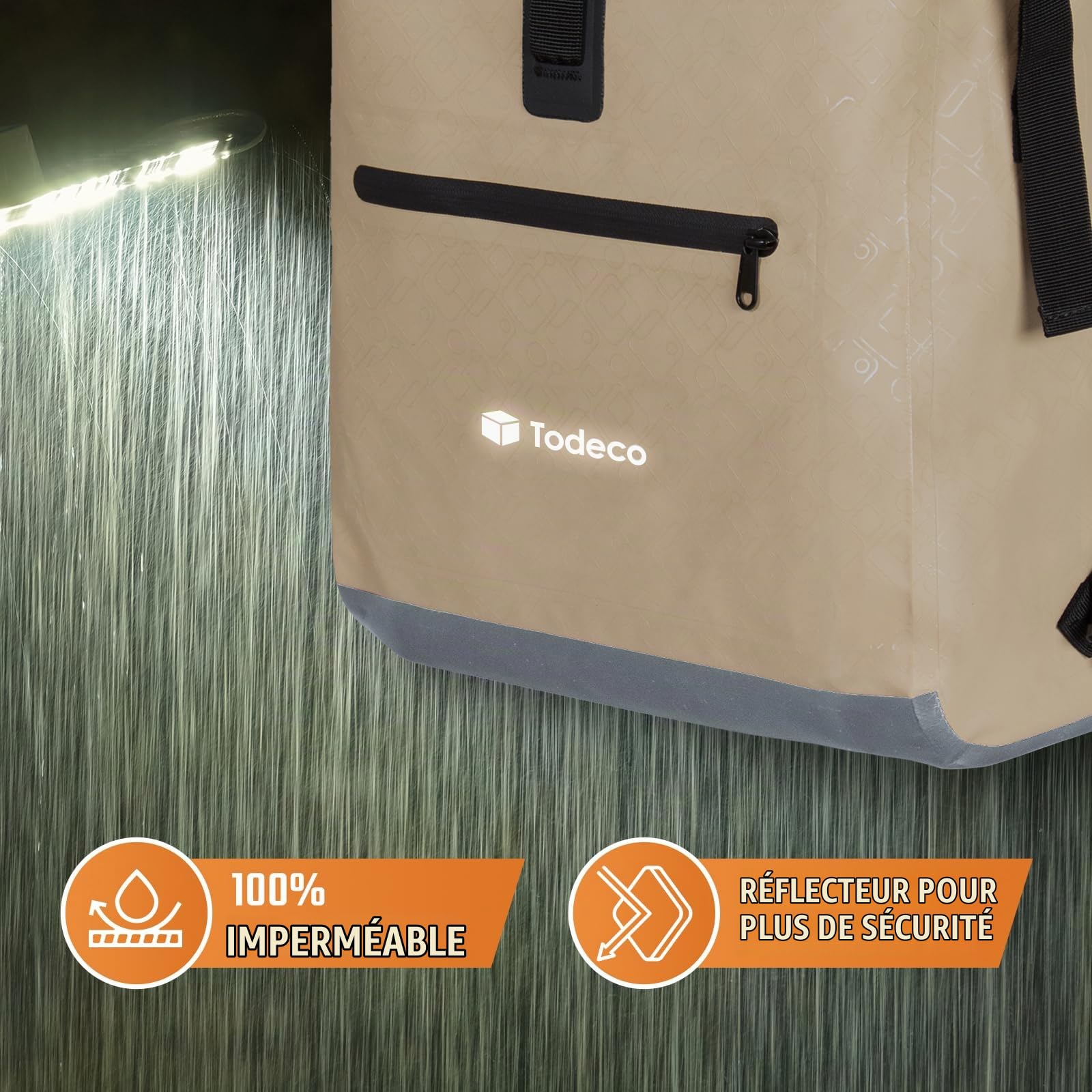 Todeco Sac à Dos de Vélo Sacoches de vélo pour Porte-Bagages 20L Beige | Sac à Dos étanche et Sacoche Bandoulière, Imperméable & Réfléchissante, Compartiment Ordinateur