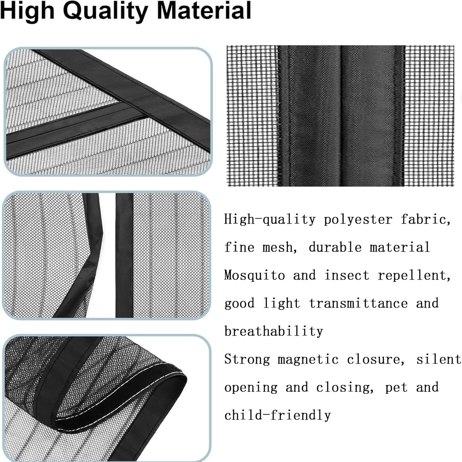 Mosquito Net for Bay Window Sliding 145 x 300 cm Hands Free Magnetic Mosquito Net with Hook for Hallways, Doors, Patio, Living Room Doors, White