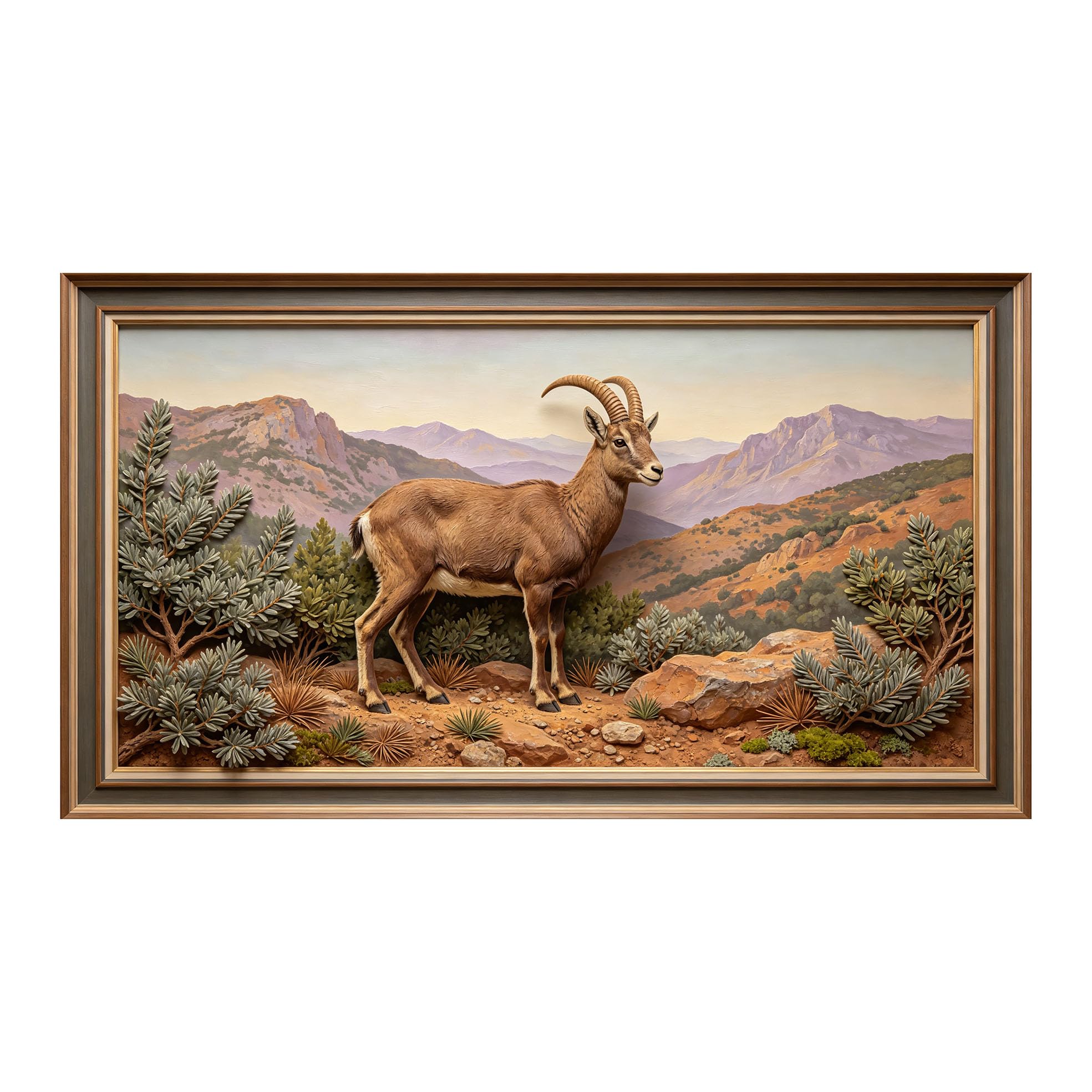Yzpallescene 3D 3D Framed Wall Art 50cm×90cm Mountain Goat Landscape Oil Painting Large Size SelfAdhesive Removable Wall Decor Prints Artwork for Living Room Bedroom Office