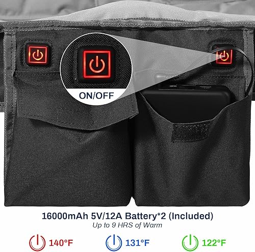 Miniatura 7 de Silla de camping doble climatizada, silla plegable para 2 personas con batería de 12 V 16000 mAh, silla de dos plazas portátil con calefacción, para