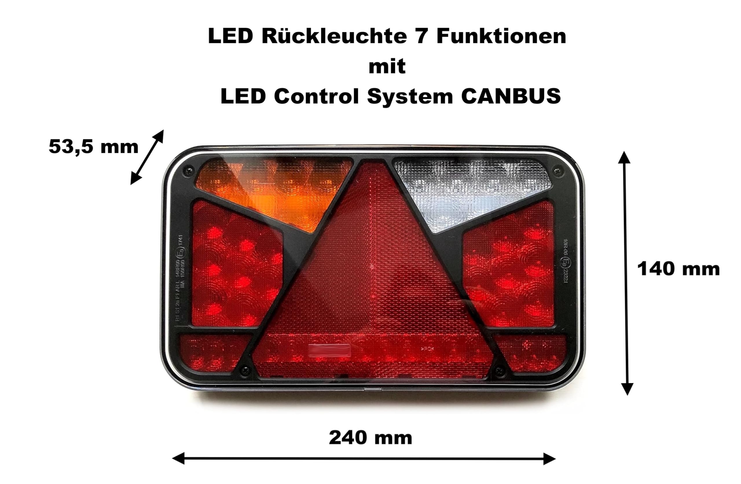 2x Luz trasera LED 7 funciones 12–36V, CANBUS, E9, IP68, cable 5m, remolque caravana camión