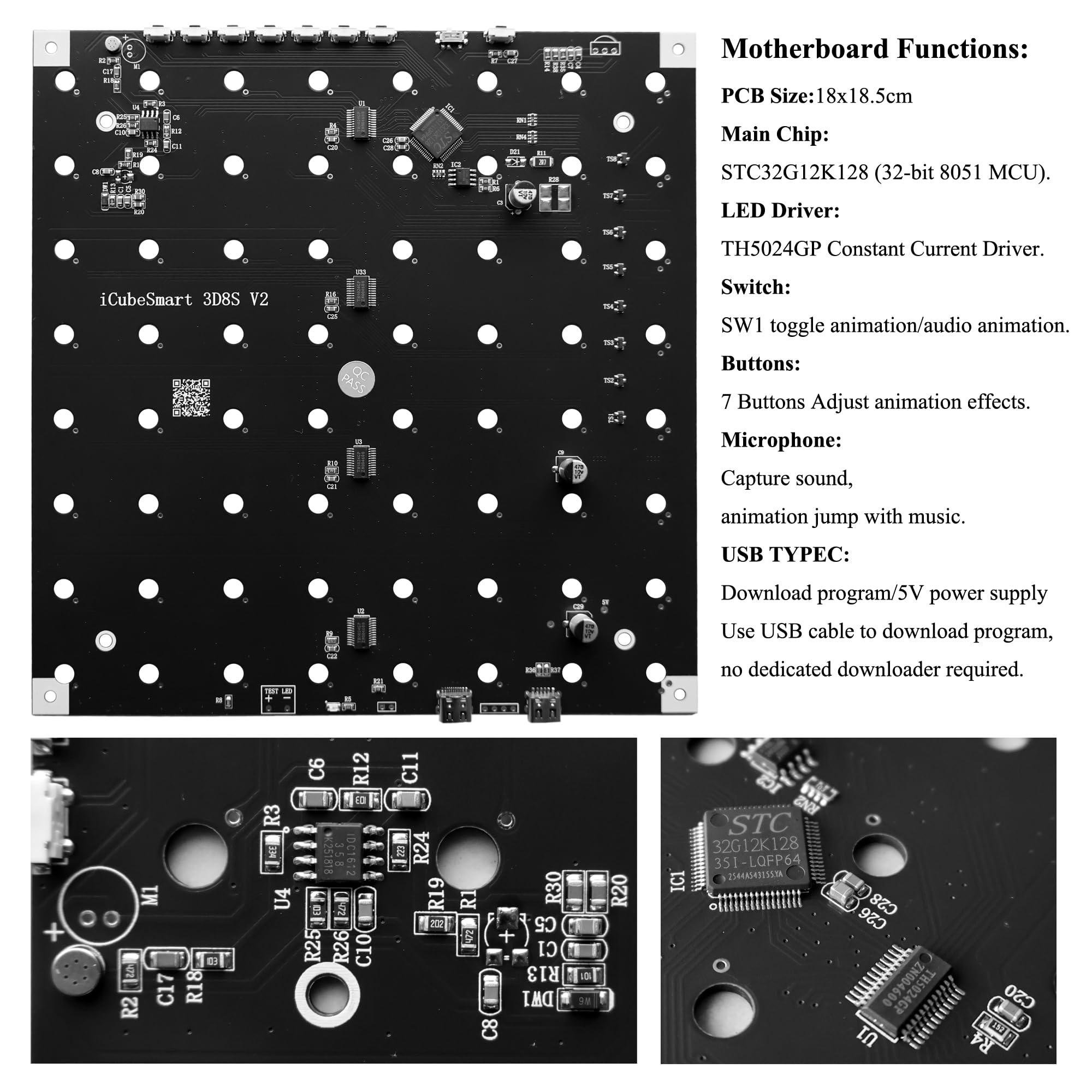 Kit per progetti di saldatura elettronico, 8 x 8 x 8 x 8 cm, per saldare il LED e il contenuto visualizzato può essere modificato [3D8C-MULTI]