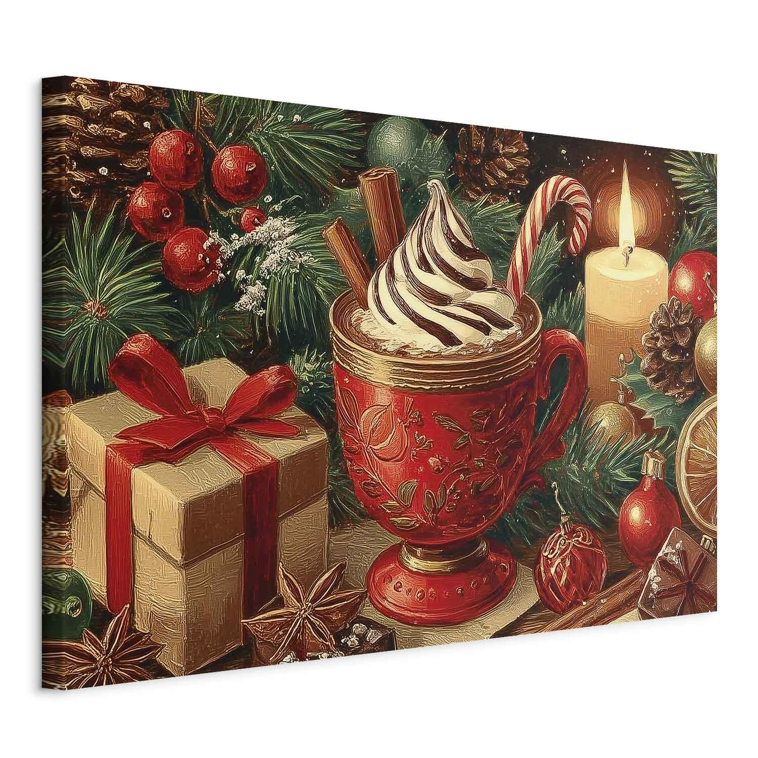decomonkey Canvas Print Christmas mug 23.6" x 15.7" / 60 x 40 cm 1-piece canvas prints Picture on canvas Wall art Art print decoration Christmas Living room Gift Mug Chocolate