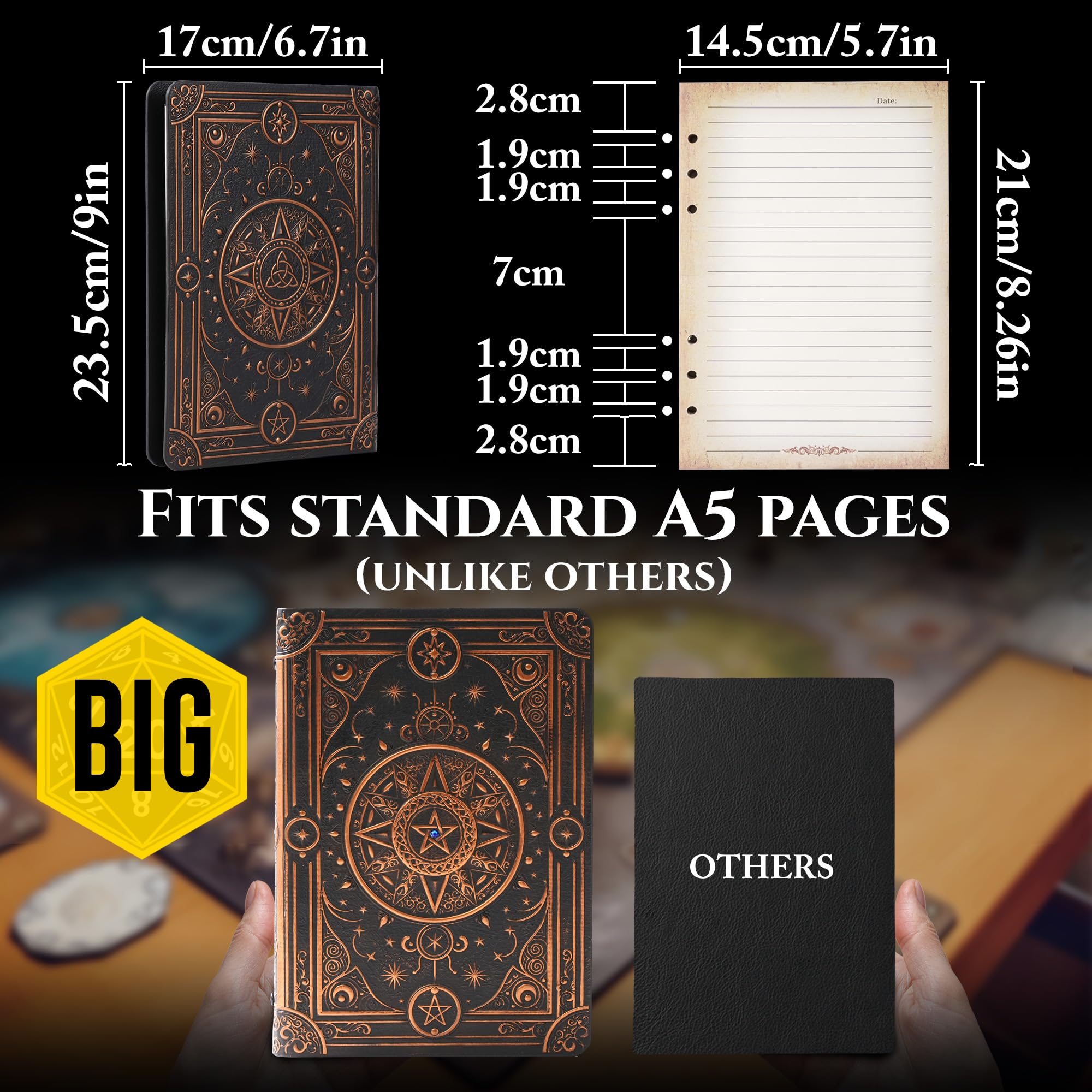 Magic Nachfüllbares Notizbuch Journal Binder für DND - A5 Story Forge 400 Seiten (200 Blatt) mit abgenutztem Ancient Magic Design für DND- oder Fantasy-Enthusiasten - Perfekt für Dungeons and Dragons