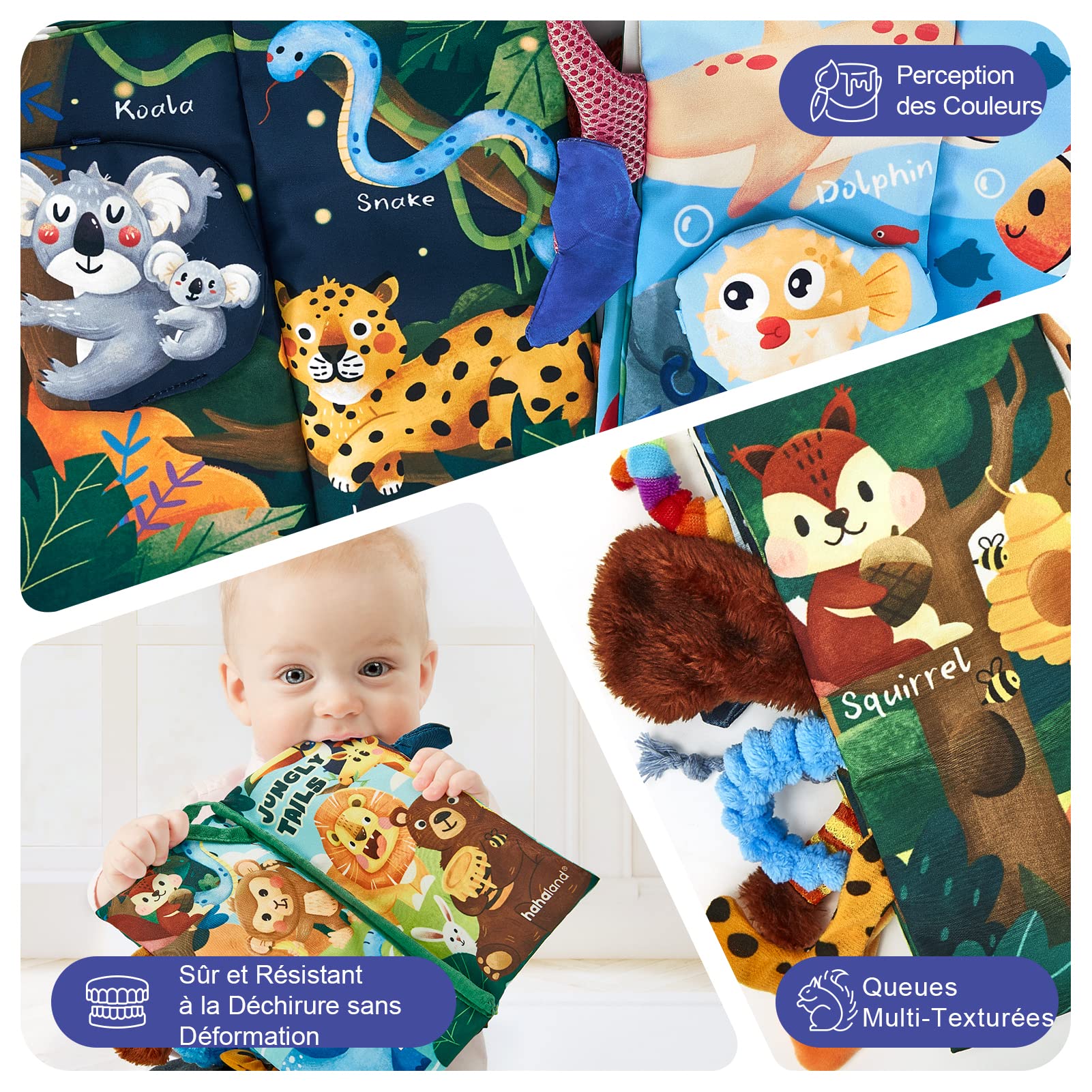 hahaland Jouet de Livre Tissu pour Bébé 0 3 6 Mois Jouet Poussette pour Bébé 8 9 Mois Livre Suspendre Set Doux Froissé Convient pour Un Cadeau de Naissance Fille Garçon, 2PCS
