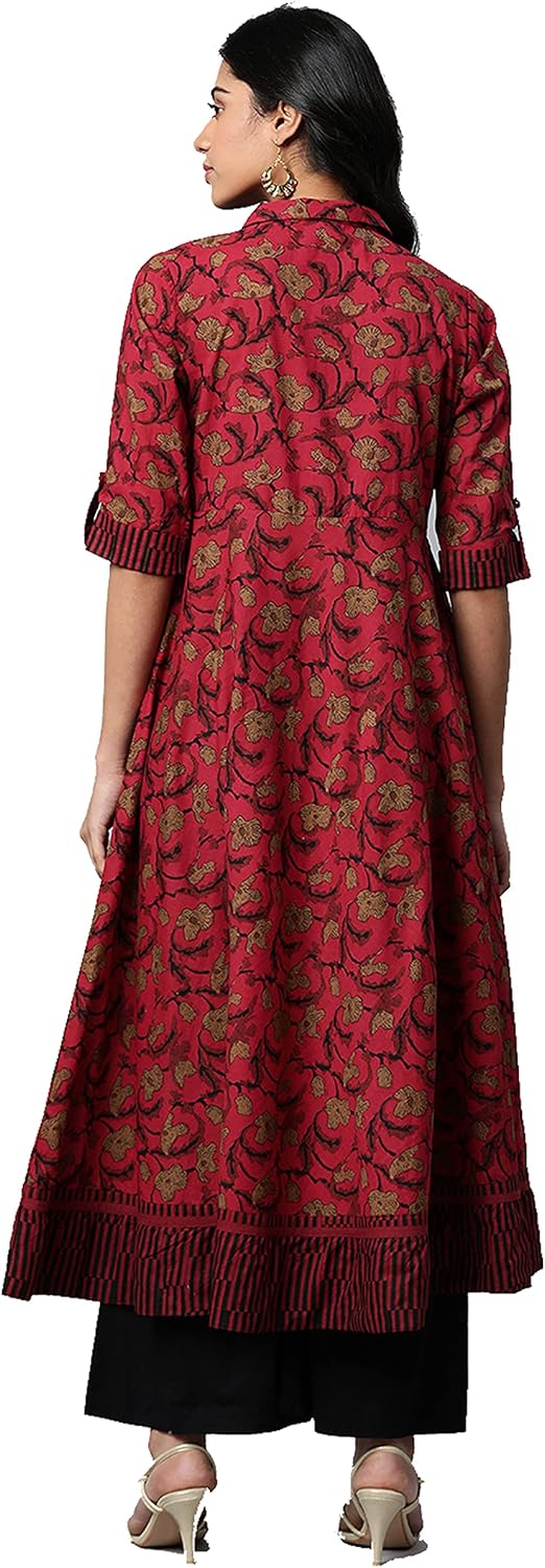 Yash Gallery Women's Indian Style Cotton Floral Printed Anarkali Kurta For Summer - Image 4