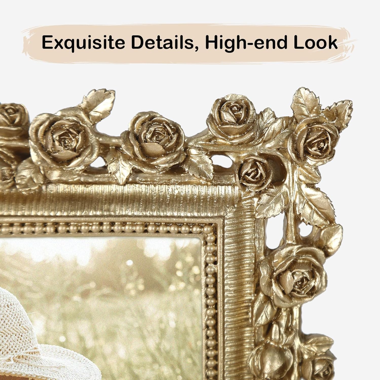Vintage Gold 4x6 Picture Frame with Stand and Real Glass, 2 Pack Retro Flower Decorative Photo Frame for Family Portraits Wedding Snapshots Drawings, Antique Gallery Wall Bedroom Decor
